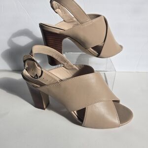 Kelly And Katie, Chic Tan Women's Heels with Buckle Detail. Size 8